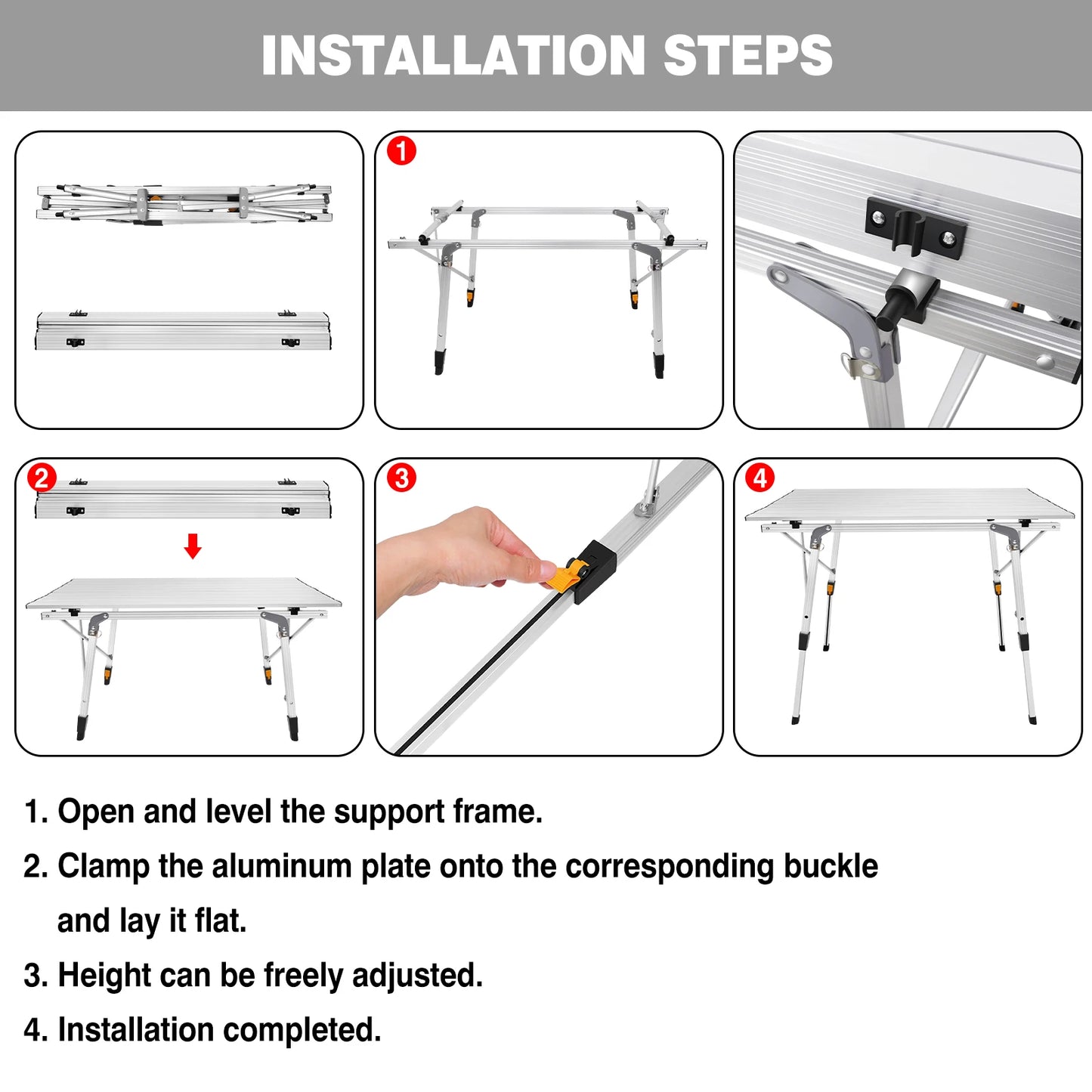 Camping Tables Rollup Picnic Table with Height Adjustable Legs, Collapsible Table Aluminium Outdoor Folding Table,90x53x45/68cm