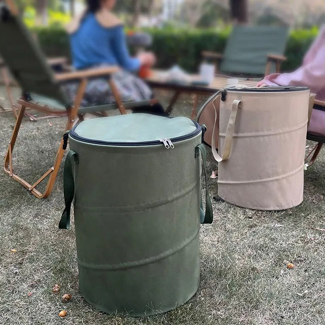 Camping Trash Can Pop-up Circular Storage Pail Canvas Foldable Recycling Bin Outdoor Garbage Garden Yard Garbage Bag