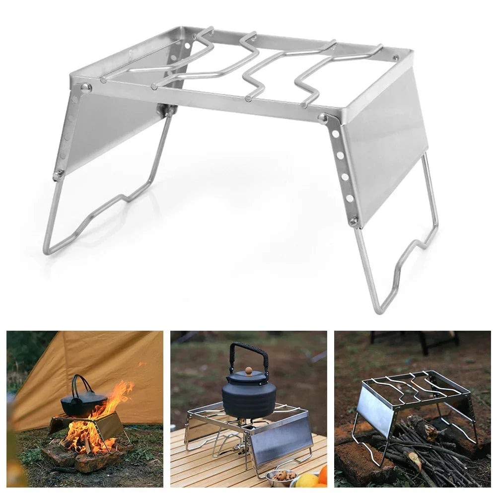 Multifunction Folding Campfire Grill Stand Tourism Portable Camping Grill Grate Outdoor Cookware Grill Windproof Firewood Stove