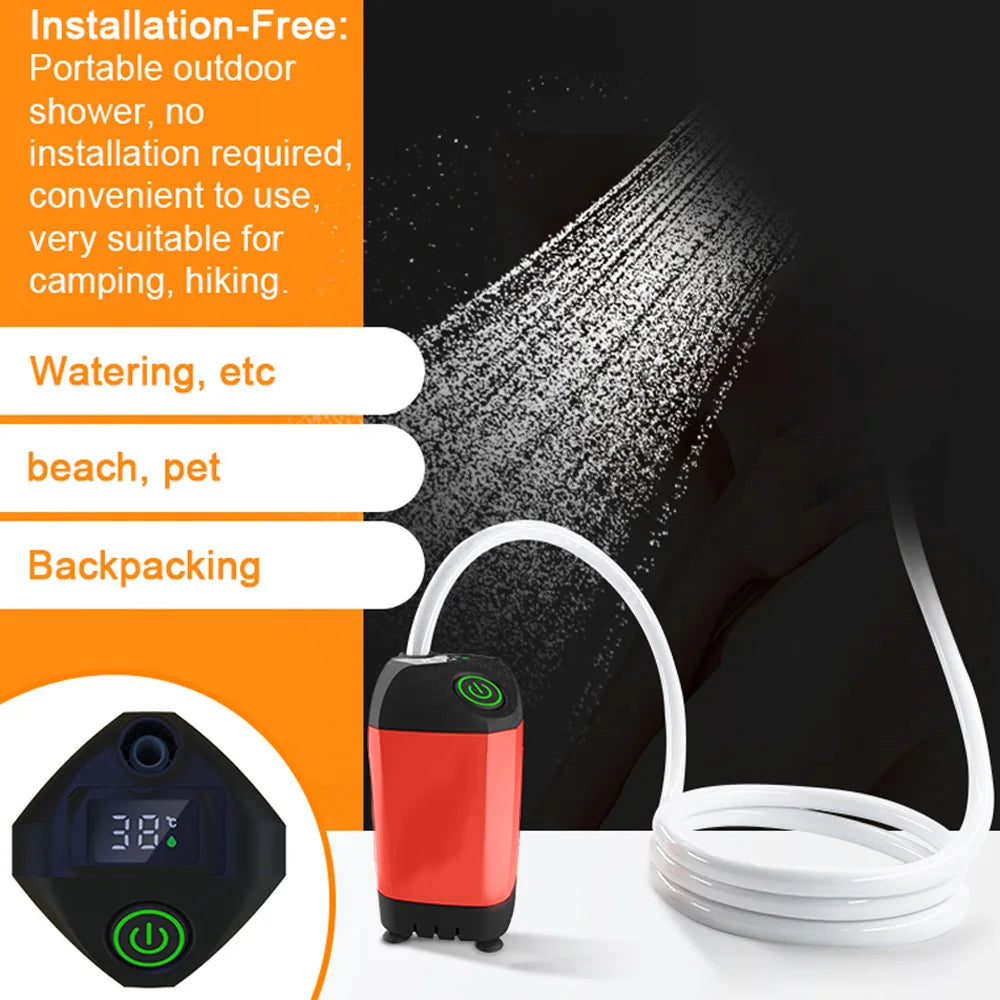 Portable Shower for Camping Electric Shower Pump Waterproof with Digital Display for Camping Hiking Travel Beach Pet Watering