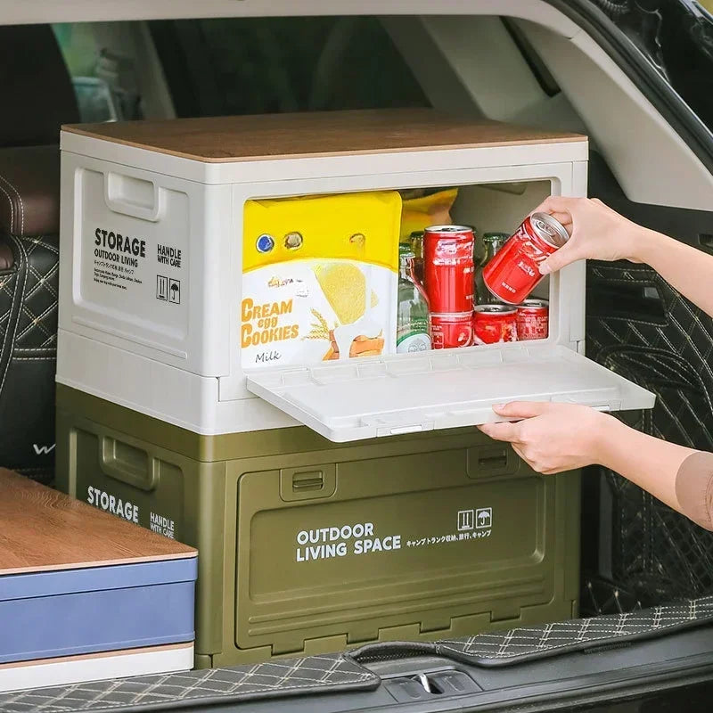Camping Storage Box Foldable Sundry Organizer Box with Lid Portable Car Trunk Organizers Table Dual-Purpose Outdoor Picnic Boxes