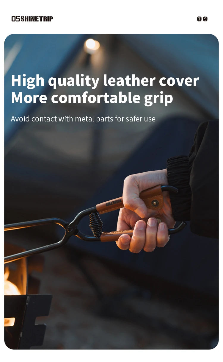 ShineTrip-Camping Fire Poker Outdoor BBQ Thickened Anti-Scald Carbon Fire Poker Lightweight Portable Carbon Steel Fire Poker