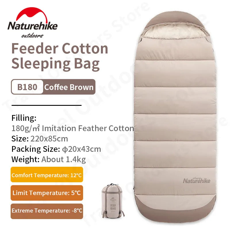 Naturehike Outdoor Sleeping Bag Cotton Envelope Style Spliceable Double Quilt Camping Keep Warm Sleeping Bags Machine Washable
