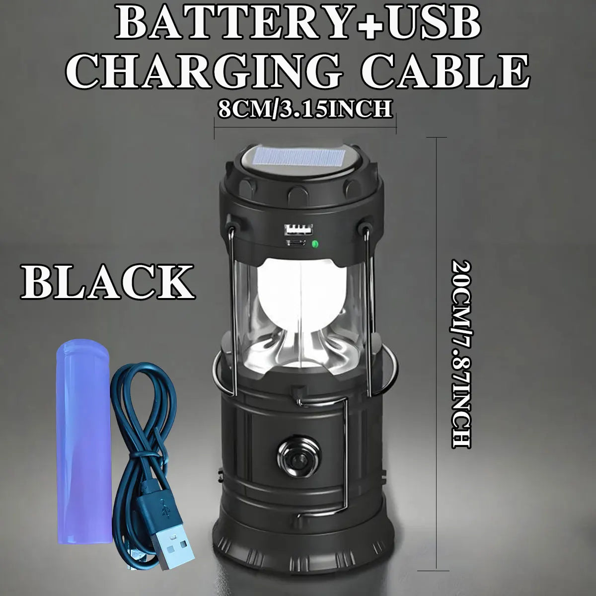 Solar Camping Lantern Collapsible LED Solar USB Rechargeable Lantern Flashlight Emergency Hanging Lights for Outdoor Camping