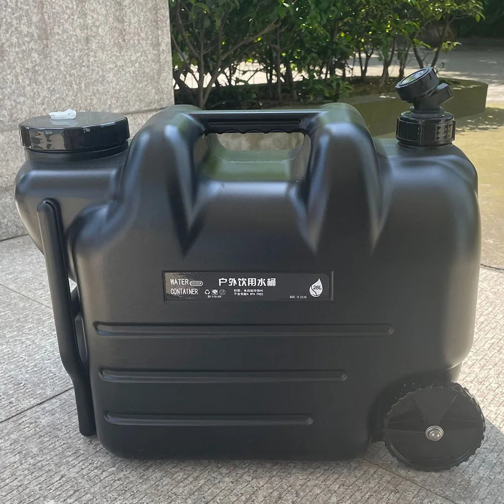 28L Car Drinking Water Storage Box Outdoor Portable Car Water Storage Box No Leakage with Faucet & Wheel for Camping Outdoor BBQ
