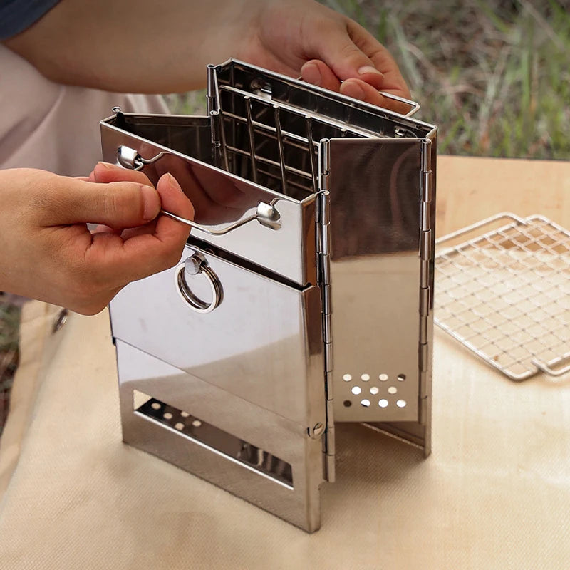 Camping Cooking Wood Stove Stainless Steel Firewood Collapsible Portable Barbecue Outdoor Bbq Cooking Equipment For Camping