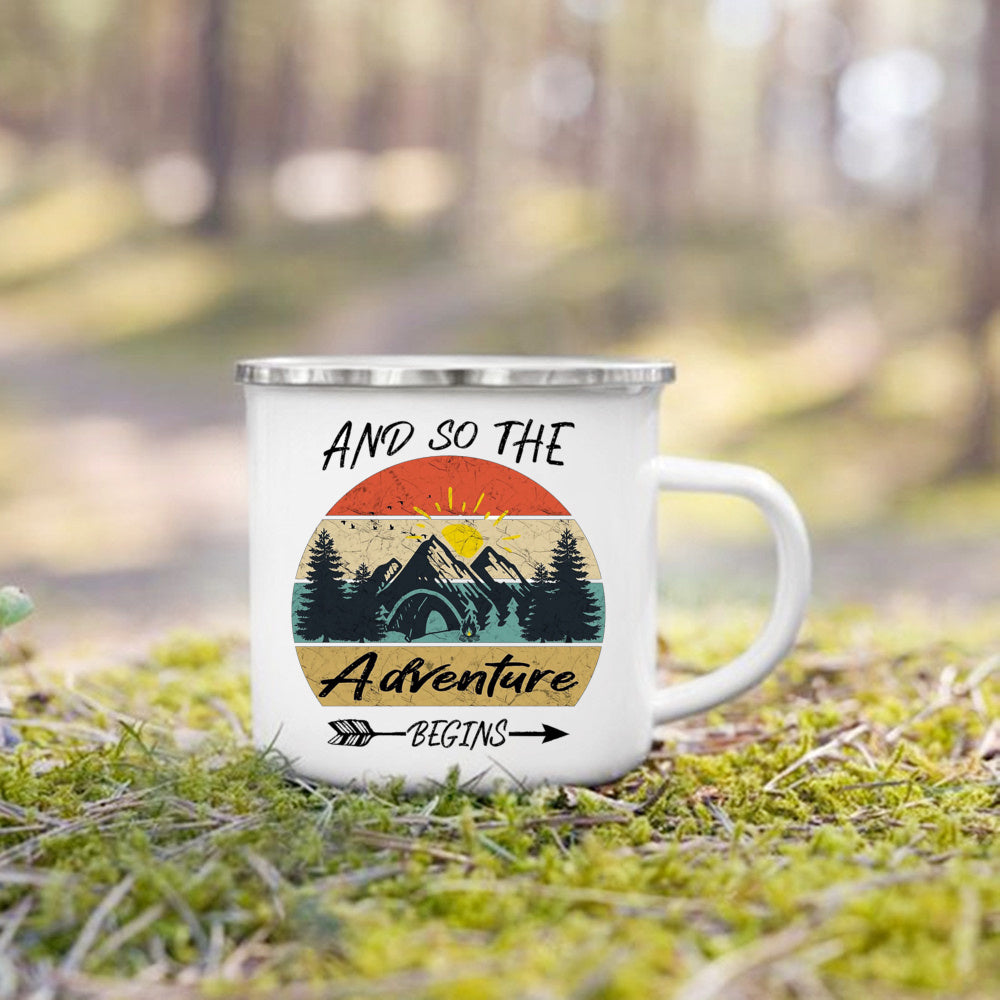 Life Is Better By The Campfire Printed Camper Mugs Camping Enamel Mug Adventure Campfire Party Beer Juice Cup Gifts for Camper