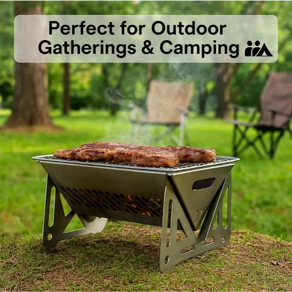 Portable Charcoal BBQ Grill Foldable Compact Outdoor Cooking Grill for Camping, Picnics, Backyard - Small & Durable