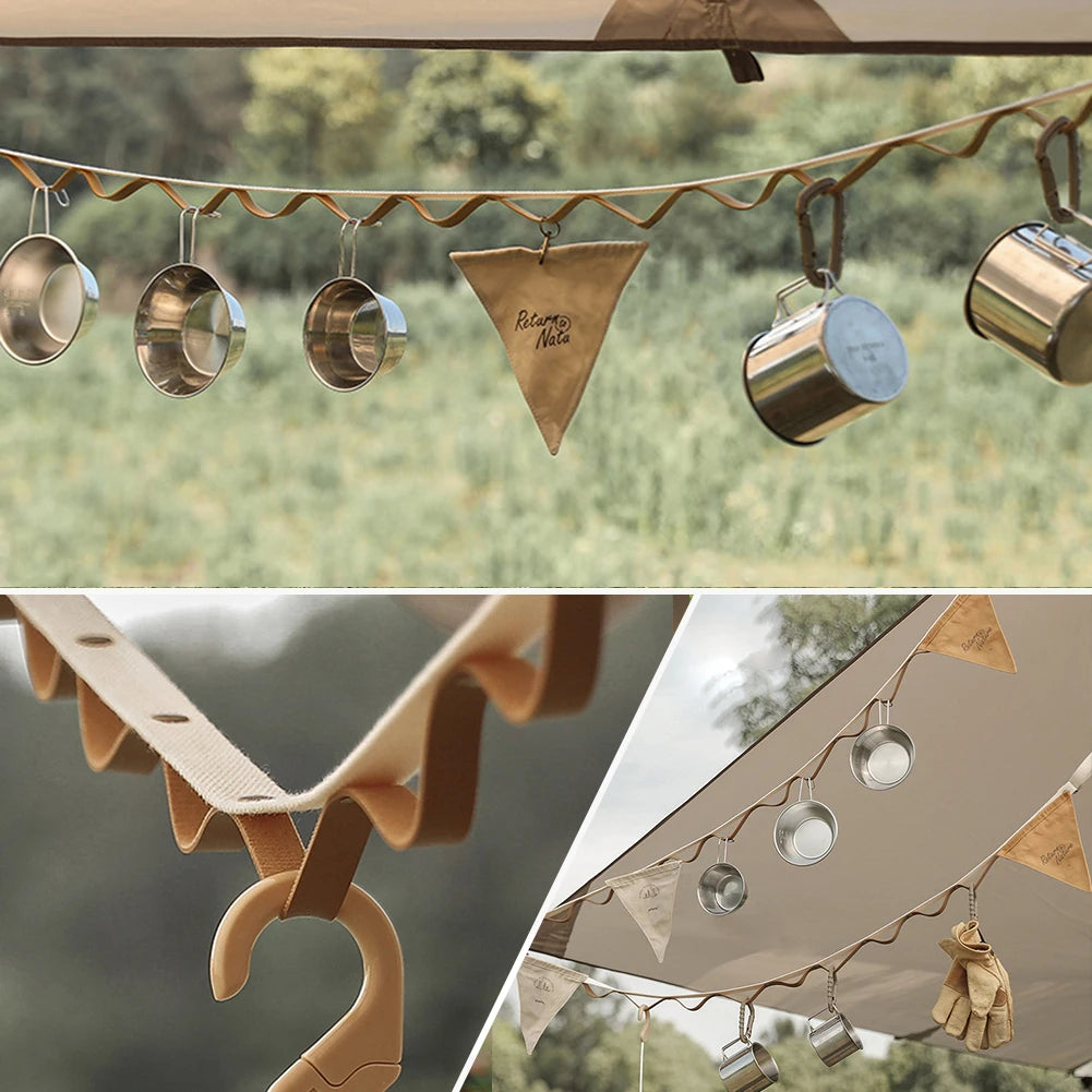 Outdoor camping clothesline travel leather PU canopy camping camping equipment webbing camouflage tent lanyard