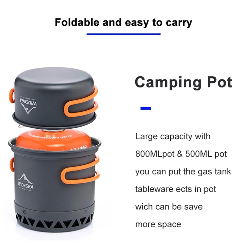 WIDESEA Camping Cookware Outdoor Cooking Set Tableware Rapid Heating Camping Pot Heat Exchanger Cooker Travel Equipment