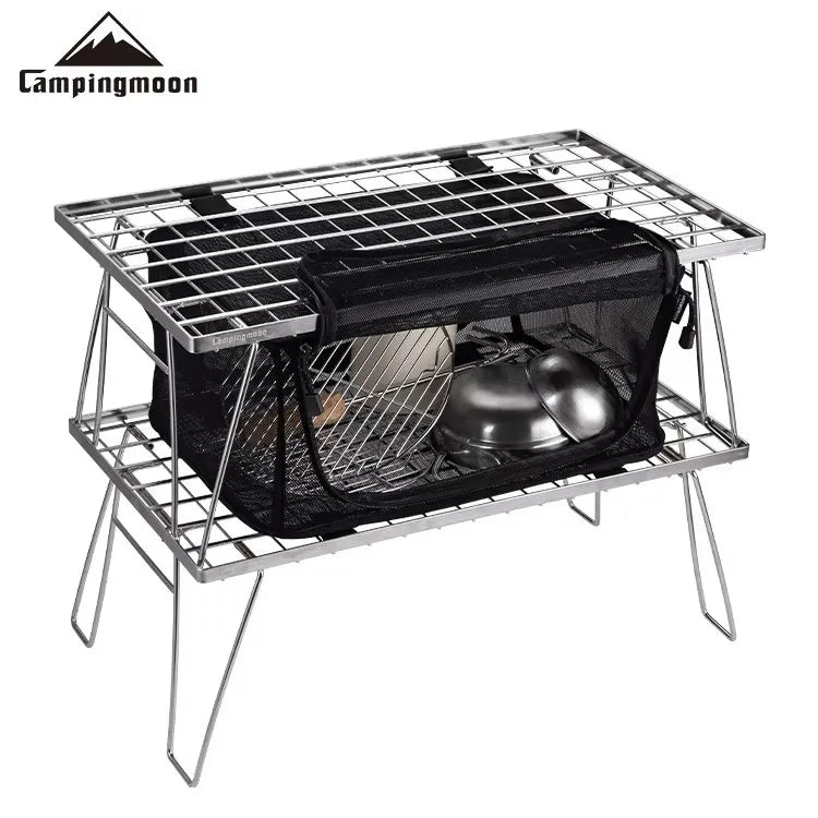 CAMPINGMOON T-2303 IGT Outdoor Camping Portable Tableware Storage Box Folding Picnic Table Storage Fiber Cotton Folding Net Box
