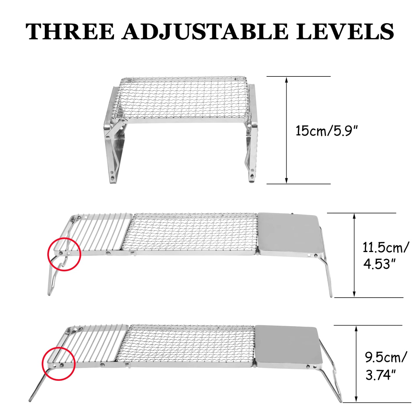 Folding Campfire Grill, Portable Camping Grill Grate, 304 Stainless Steel Camp Fire Cooking Racks for Compact Storage