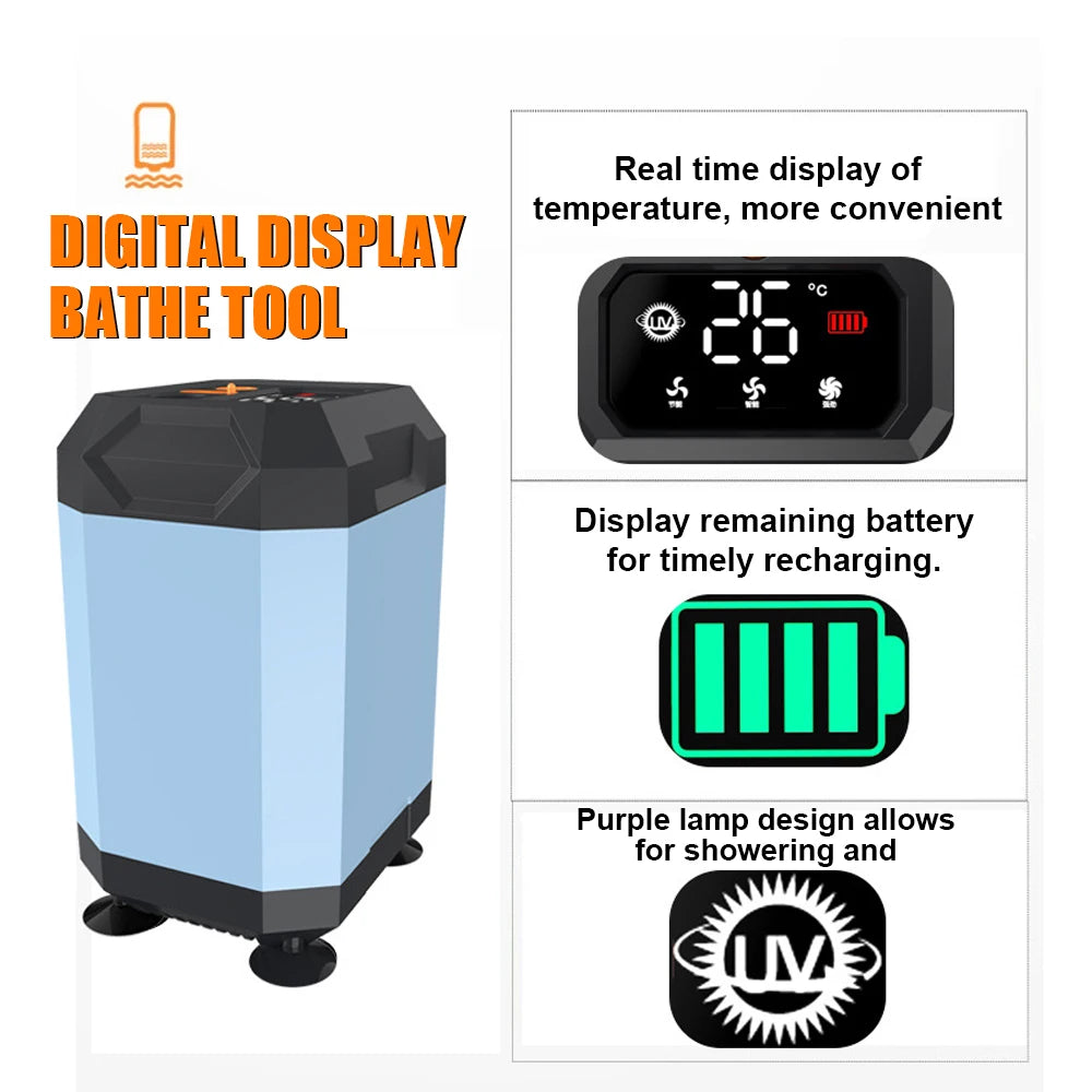 Portable Cordless Camping Shower Outdoor Electric Shower Pump Rechargeable Shower Large Capacity Hiking Traveling Shower Digital