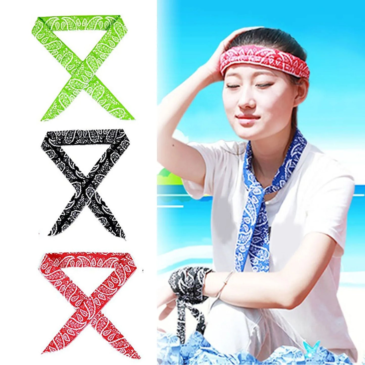 5 Pcs Cool Scarf Neck Wrap Summer Ice Cooling Scarf Instant Cooling Outdoor Sports Headband Chill Ice Sports Towel Wristband