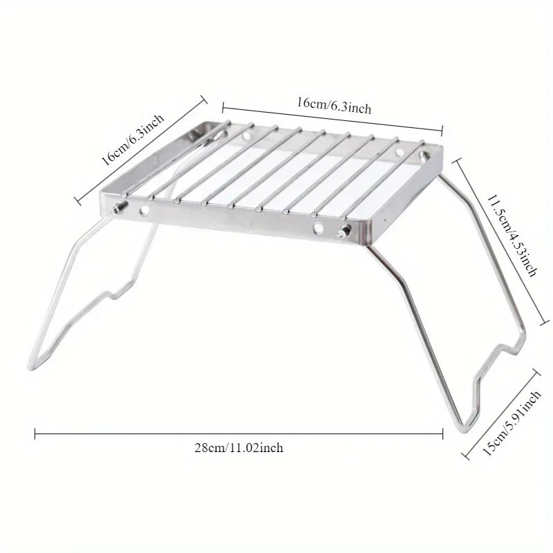Camp Grill with Foldable Legs-304 Stainless Steel Grill Grate for Gas Stove-Ultralight Campfire Stand-Portable Grill Grid