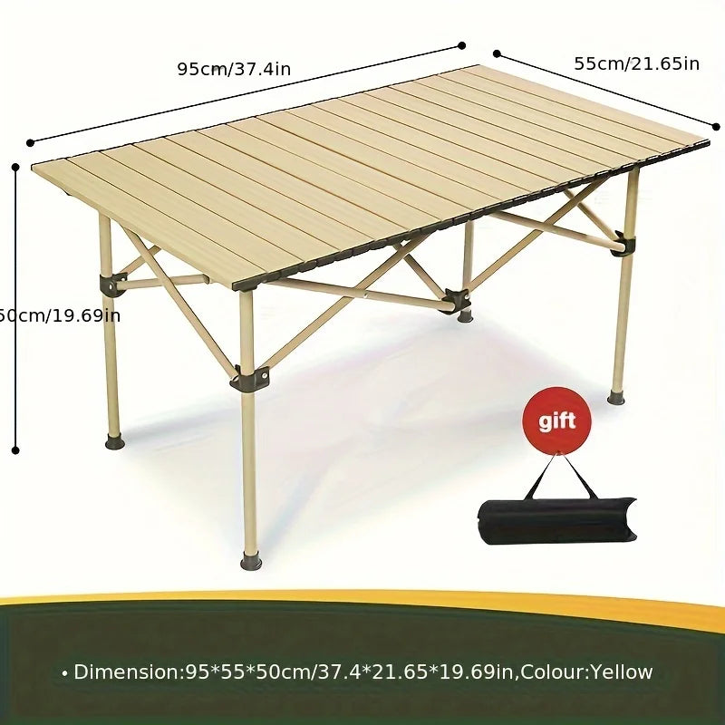 Foldable Outdoor Table, Camping Folding Table, Roll-shaped, Made of Golden Material, Portable Folding Table，Mesas