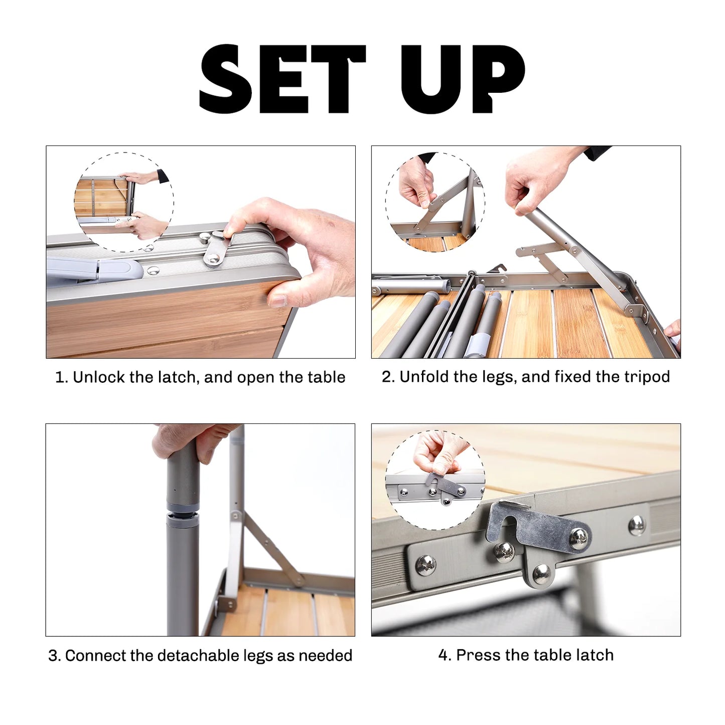 Fire Maple Dian Camping Table Portable Durable Bamboo Table Height Adjustable Compact Stable for Outdoor Picnic