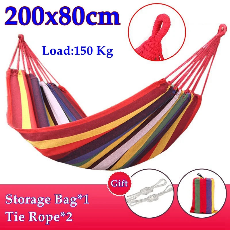 Outdoor Canvas Hammock Portable Thickened Anti-Rollover 2 Persons Striped Hammock Garden Travel Camping Hanging Swing Hammock