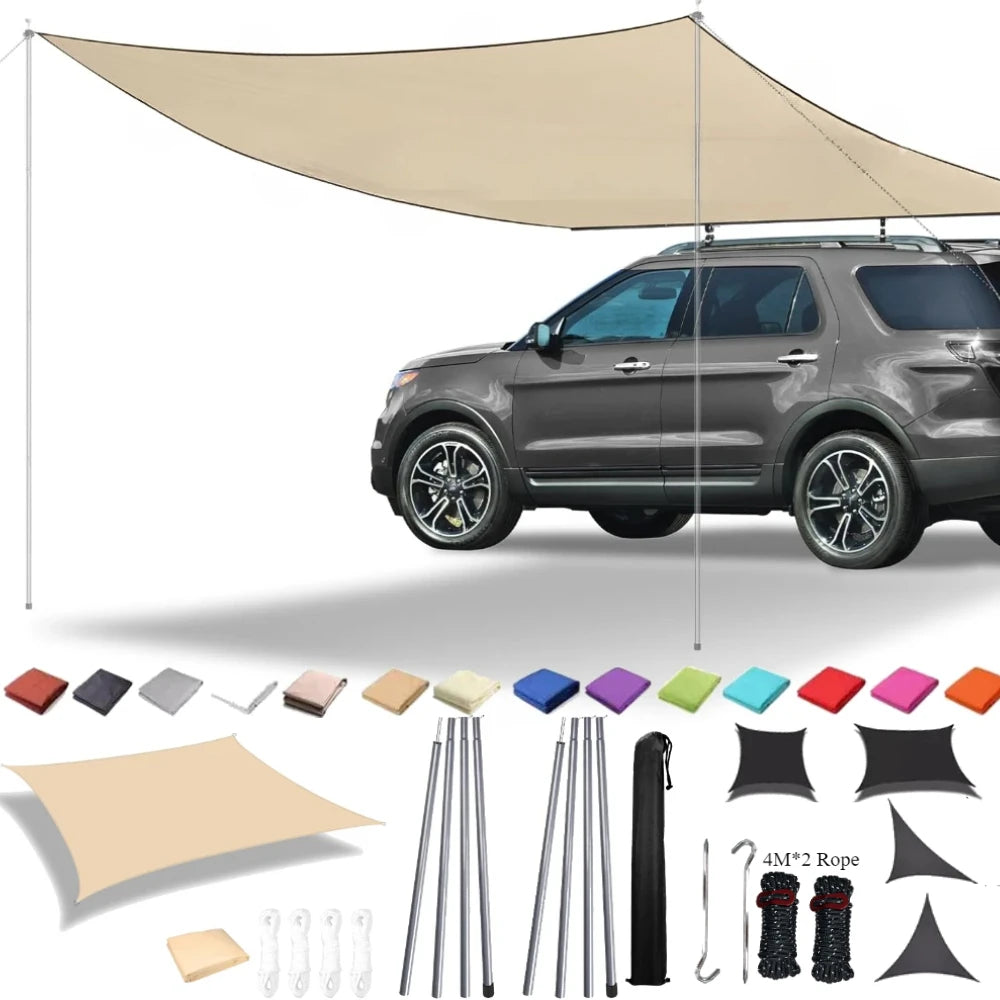 Retractable Car Awning Camper Truck Camping Side Tent Shade Water Resistant Shelter with 2M Tent Pole for Car/SUV/Truck/Van/Jeep