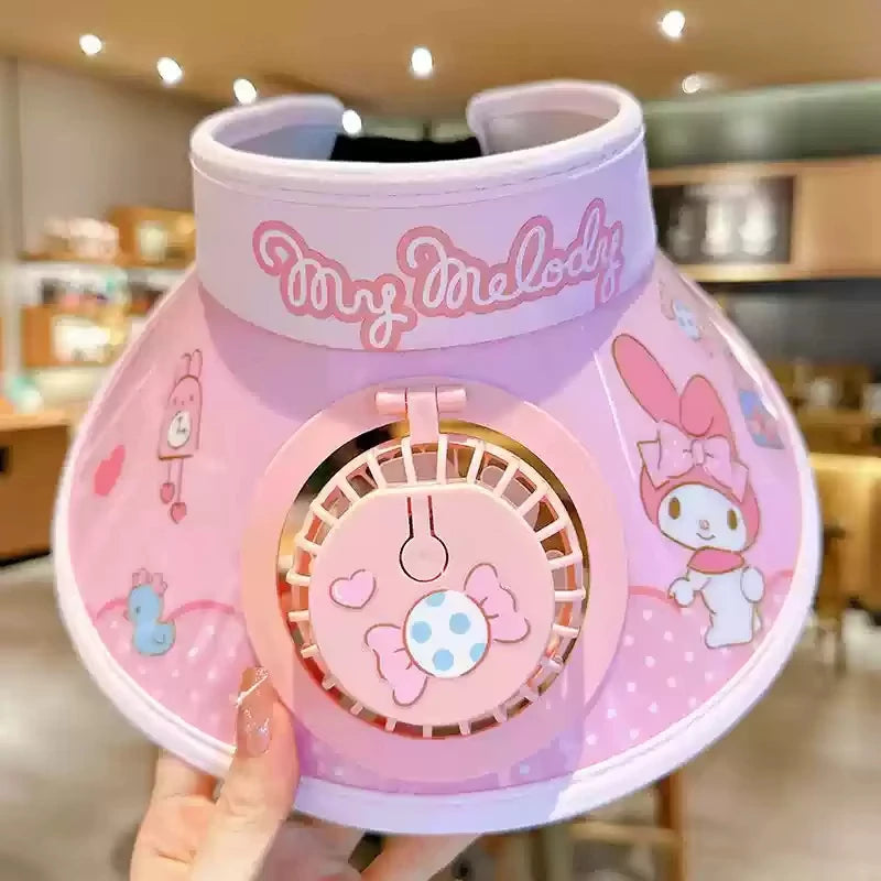 Sanrio Kids Cooling Hat With USB Fan Sun Protection Summer Outdoor Adjustable Sun Visor For Boys Girls Cute Cartoon Beach Cap
