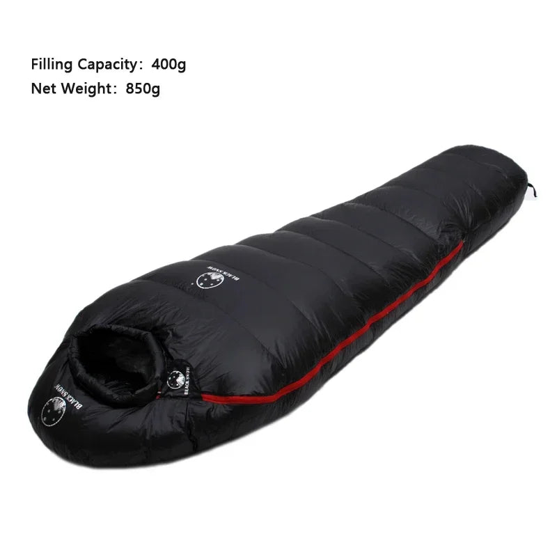 Black Snow Outdoor Camping Sleeping Bag Very Warm Down Filled Adult Mummy Style Sleep Bag 4 Seasons Camping Travel Sleeping  Bag