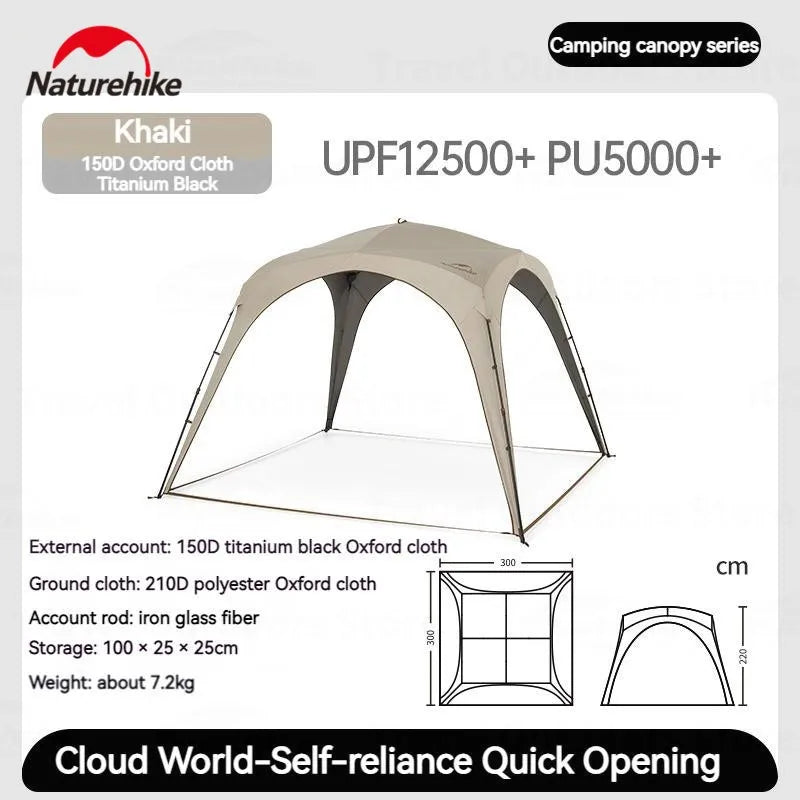 Naturehike Awning 10㎡ camping Tarp Shelter Canopy Quickly open 4 Persons Large Shade  Titanium Vinyl Black UPF50+ Waterproof