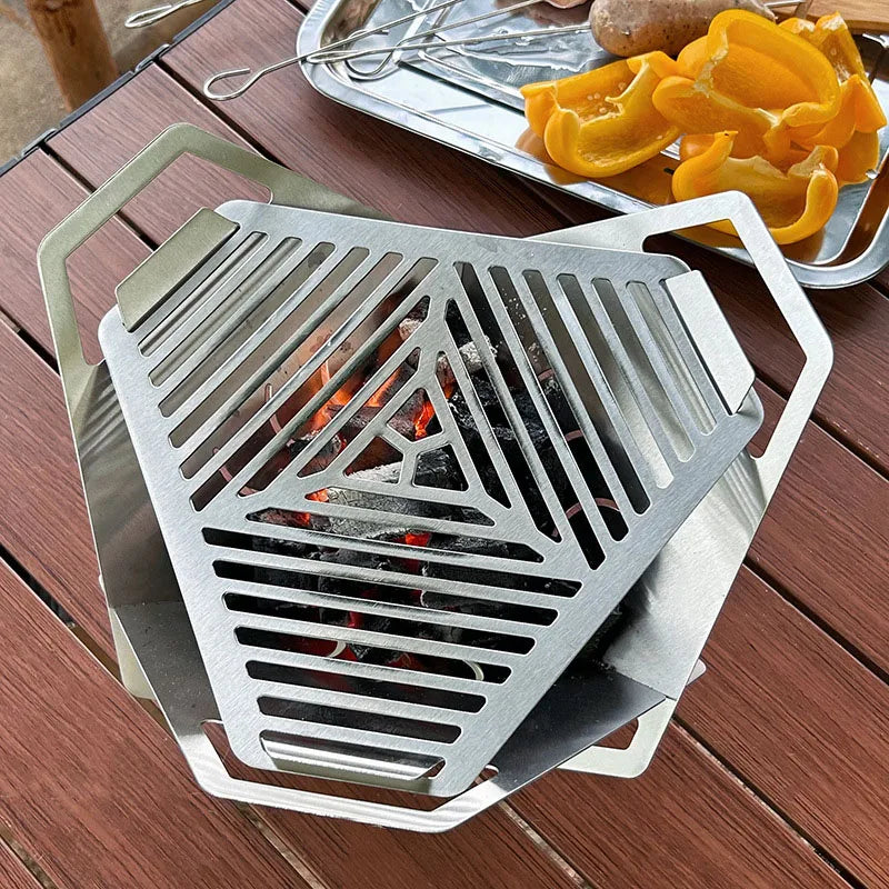 Triangular Grill Rack Outdoor Card-type Barbecue Rack Lightweight Windproof And Dismountable Camping Triangular Fire Pit