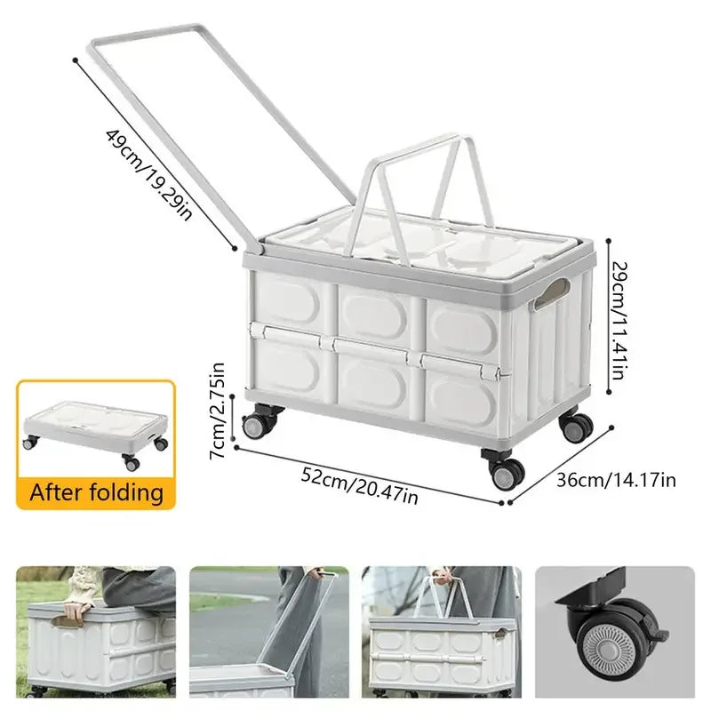 Folding Camping Organizer with Trolley and Wheels Outdoor Food Organizer with Table Board Picnic Chopping Board For Camping