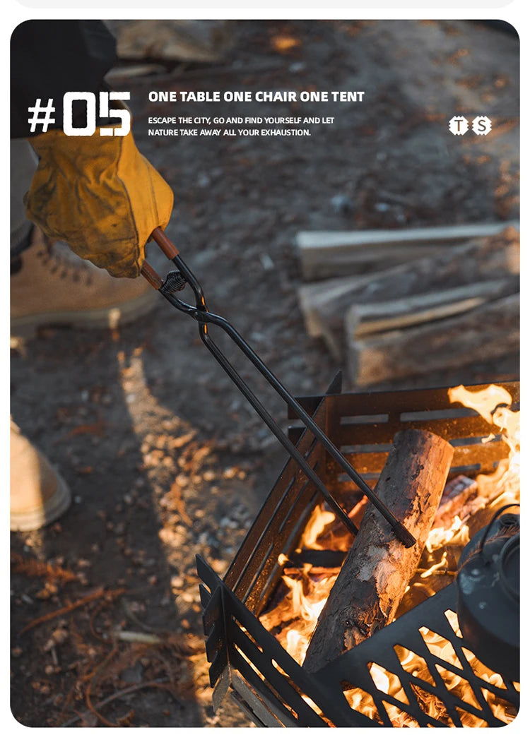 ShineTrip-Camping Fire Poker Outdoor BBQ Thickened Anti-Scald Carbon Fire Poker Lightweight Portable Carbon Steel Fire Poker