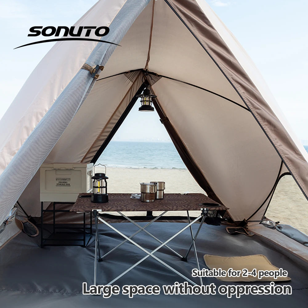 2-4 Person Camping Tent Quick Setup, Waterproof Windproof Sun Protection, Lightweight Portable for Beach Hiking, 210D Oxford