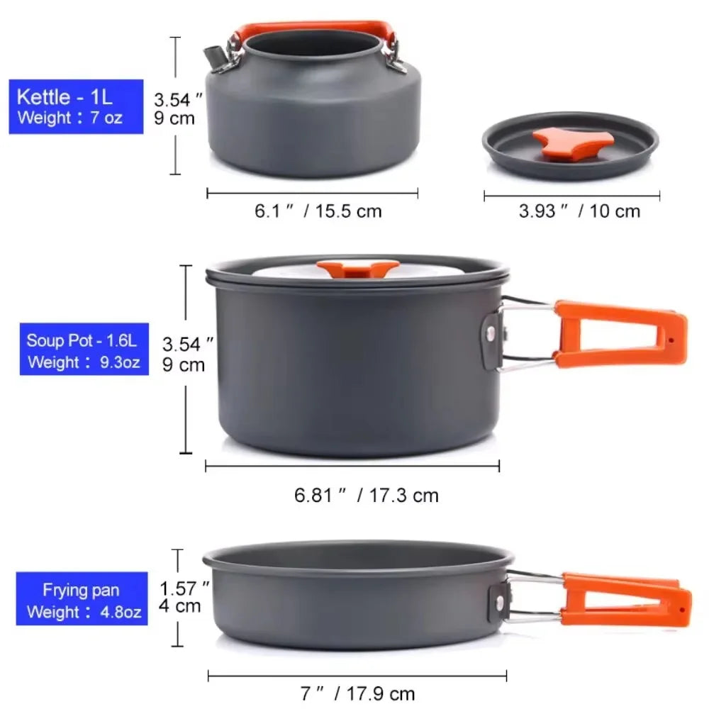 Outdoor Camping Cookware Set - Portable Kitchen Gear Utensils Dishes Bowler Pots And Bowls for Hiking Picnic Travel