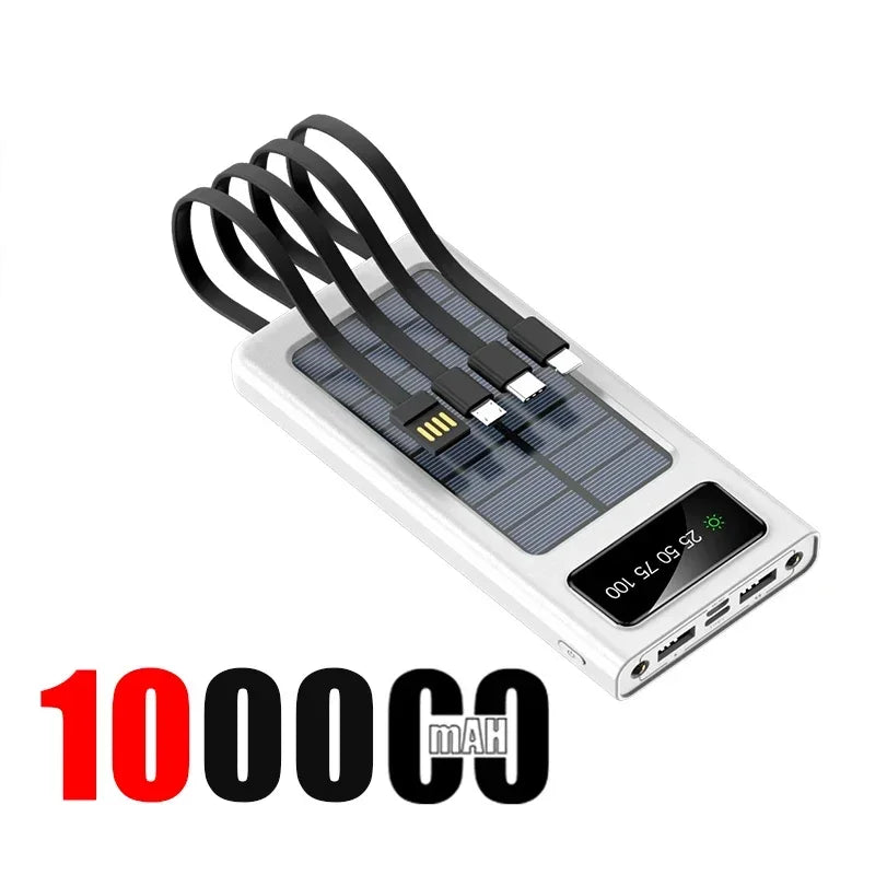 200000mah Solar Powered Power Bank With Light Large Capacity Ultra Fast Charging Digital Display Screen 4-Wire External Battery