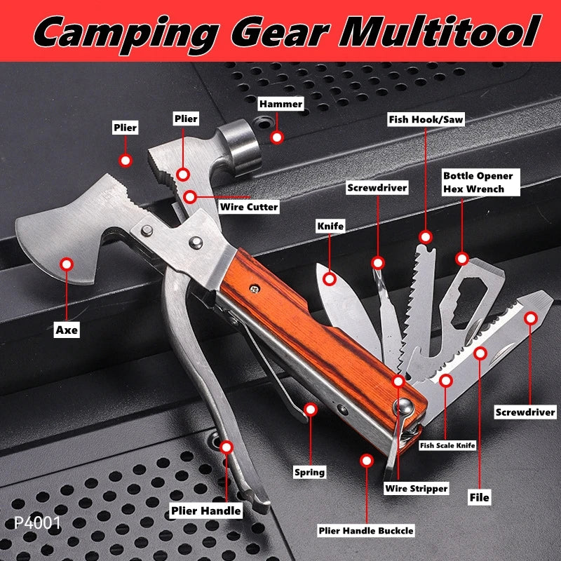 Camping Gear Multitool, Cool & Unique Birthday Gifts for Men,Survival Gear for Outdoor Hunting Hiking, Emergency Escape Tool