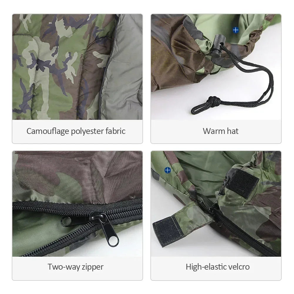 Down sleeping bag Camping Camouflage Sleeping Bag Outdoor Leisure Cotton Envelope Style Sleeping Bag With Hood Waterproof
