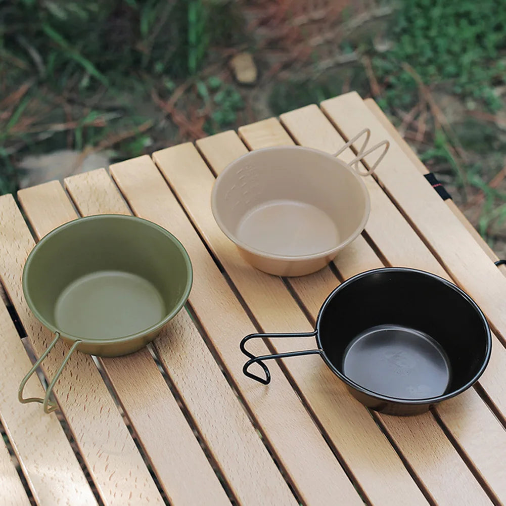 300ML Camping Bowl Stainless Steel Camping Sierra Cup with Folding Handle Ultralight Camping Tableware for Camping Backpacking