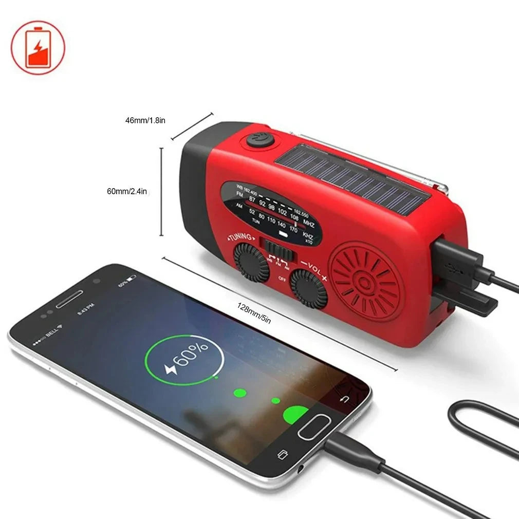 Outdoor Camping Emergency Radio Solar Hand Crank Dynamo Radio FM/AM/NOAA 2000Mah Phone Charger Power Bank Flashlight SOS