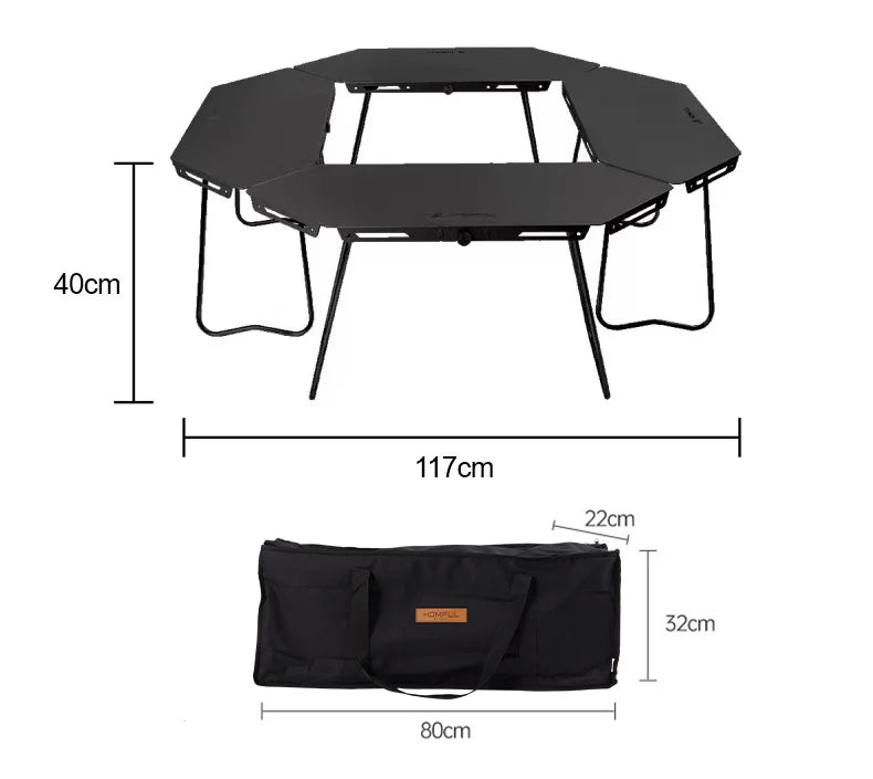 HOMFULOutdoor Stainless Steel Barbecue Campfire Table Camping Multifunctional Portable Foldable Splicing Combination Round Table