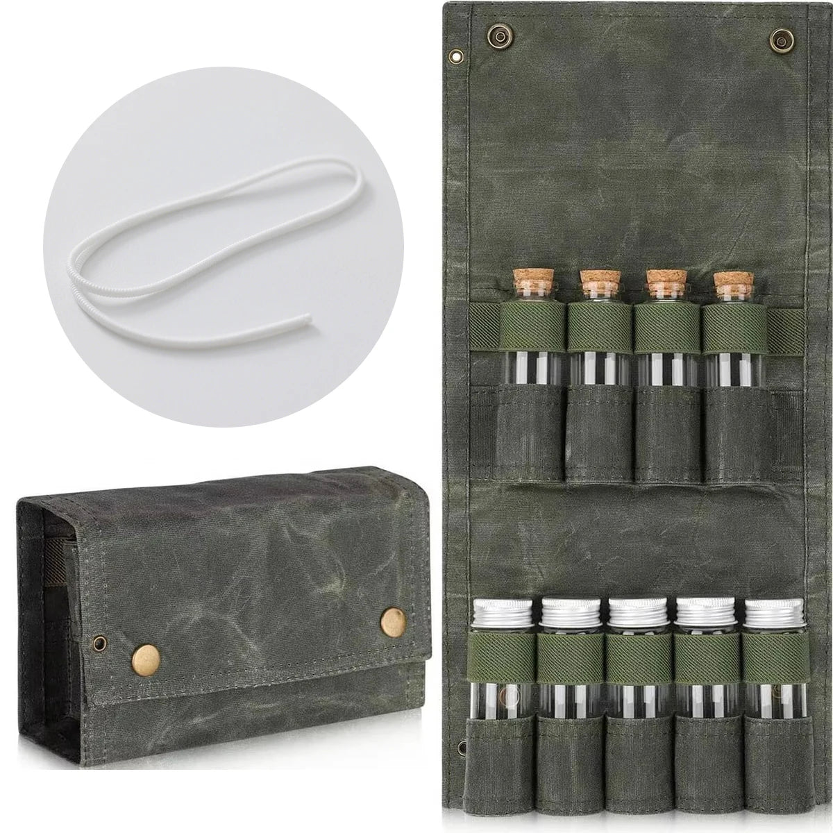 Outdoor Portable Canvas Spice Kit Organizer Waterproof Camping Accessories for Hiking Picnic BBQ with 6 Spice Containers