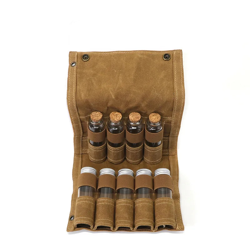 Outdoor Portable Canvas Spice Kit Organizer Waterproof Camping Accessories for Hiking Picnic BBQ with 6 Spice Containers