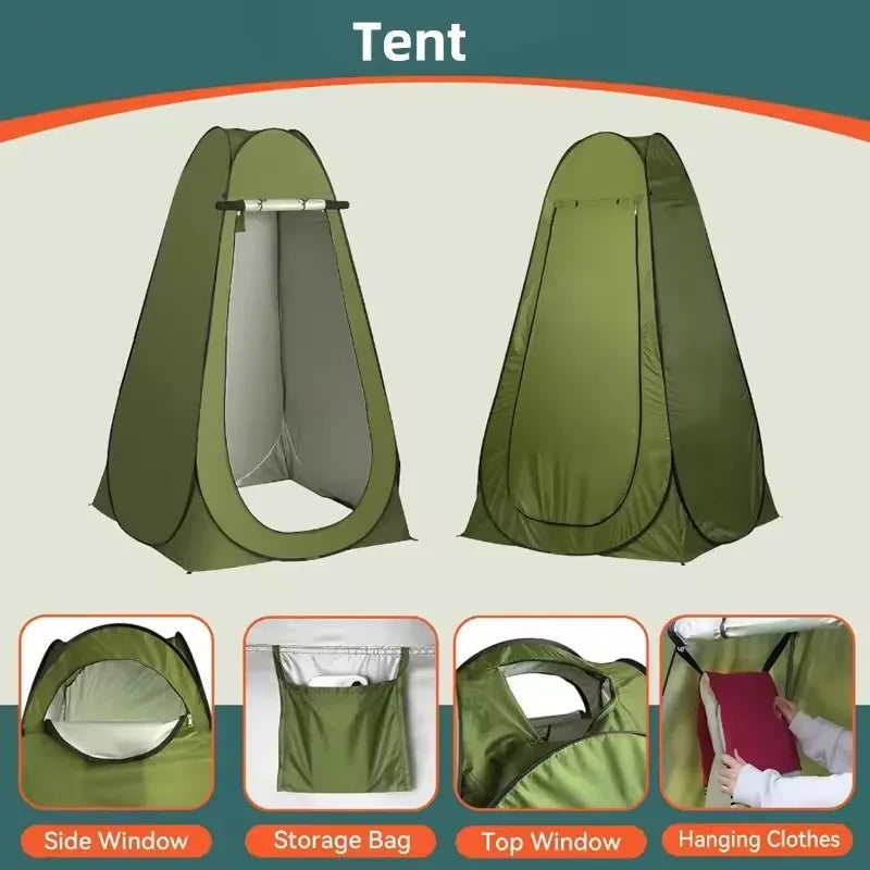 ‌Portable Pop-Up Toilet Tent Privacy Shelter for Camping RV & Outdoor Travel – Washable Foldable Kit with 12 Sanitation Bags