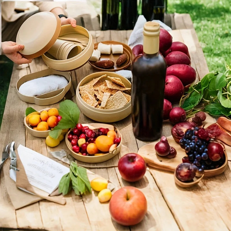 Outdoor Camping Picnic Utensils Cups Plates, Spoons Chopsticks Soup Bowls Portable Plastic Set Suitable for Outdoor Gatherings