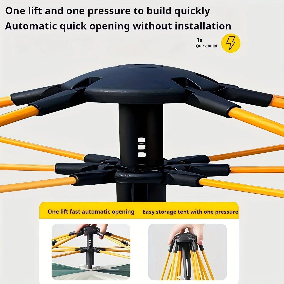 Automatic pop-up tent, zipper closure, Oxford cloth, fiberglass frame, convenient for camping, fishing, hiking, mountaineering