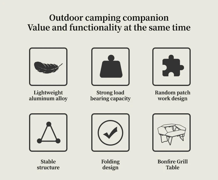 HOMFULOutdoor Stainless Steel Barbecue Campfire Table Camping Multifunctional Portable Foldable Splicing Combination Round Table