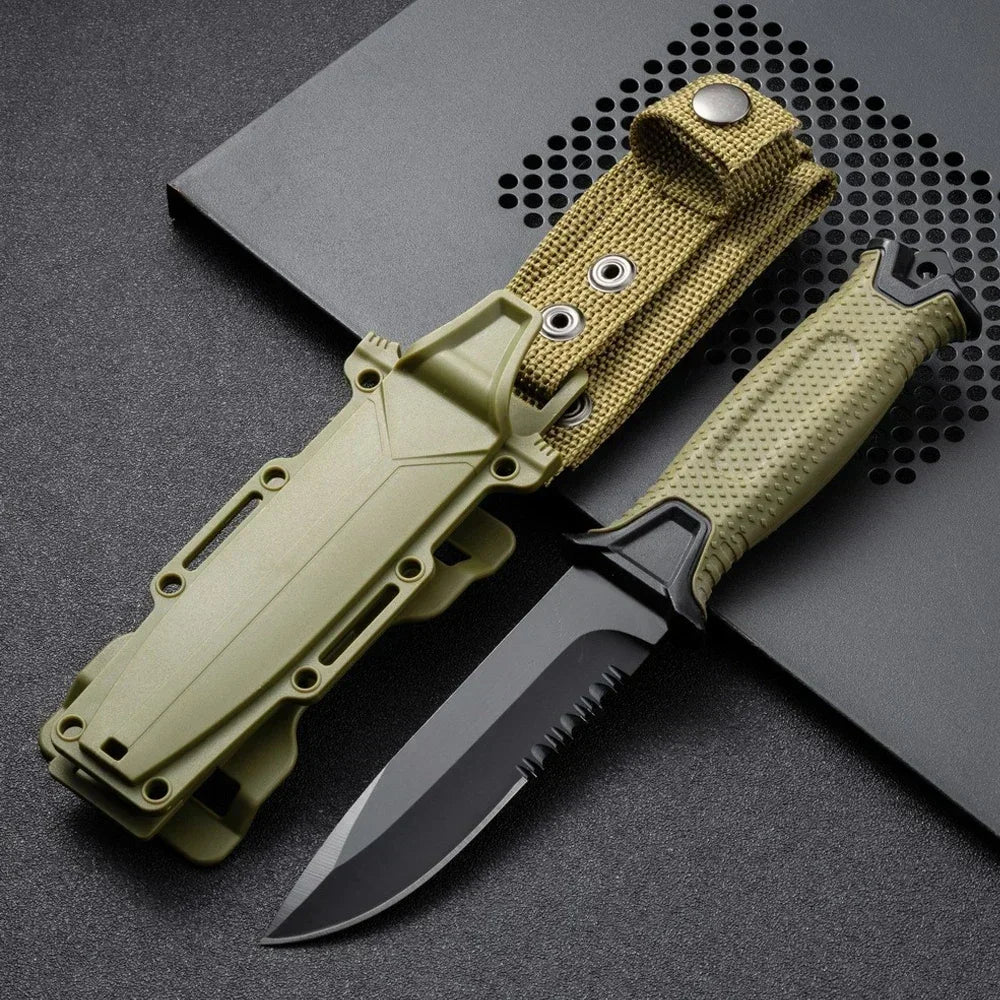 New EDC Tools for Outdoor Use Straight Serrated Knife, Portable Survival Knife for Camping, 440c Steel Fixed Blade Knife