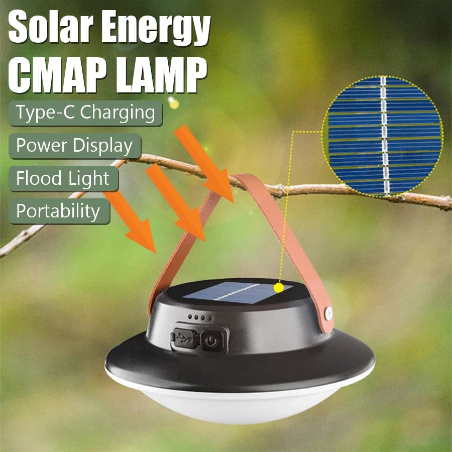 Solar Powered LED Camping Lamp USB Rechargeable Portable Lanterns Outdoor Tent Hanging Torch Emergency Home Repair Work Light