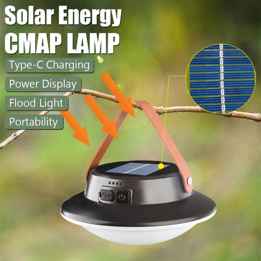 Solar Powered LED Camping Lamp USB Rechargeable Portable Lanterns Outdoor Tent Hanging Torch Emergency Home Repair Work Light