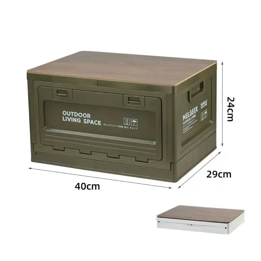 Storage Box, Outdoor Camping Foldable Storage Box with Wooden Lid Plastic Box