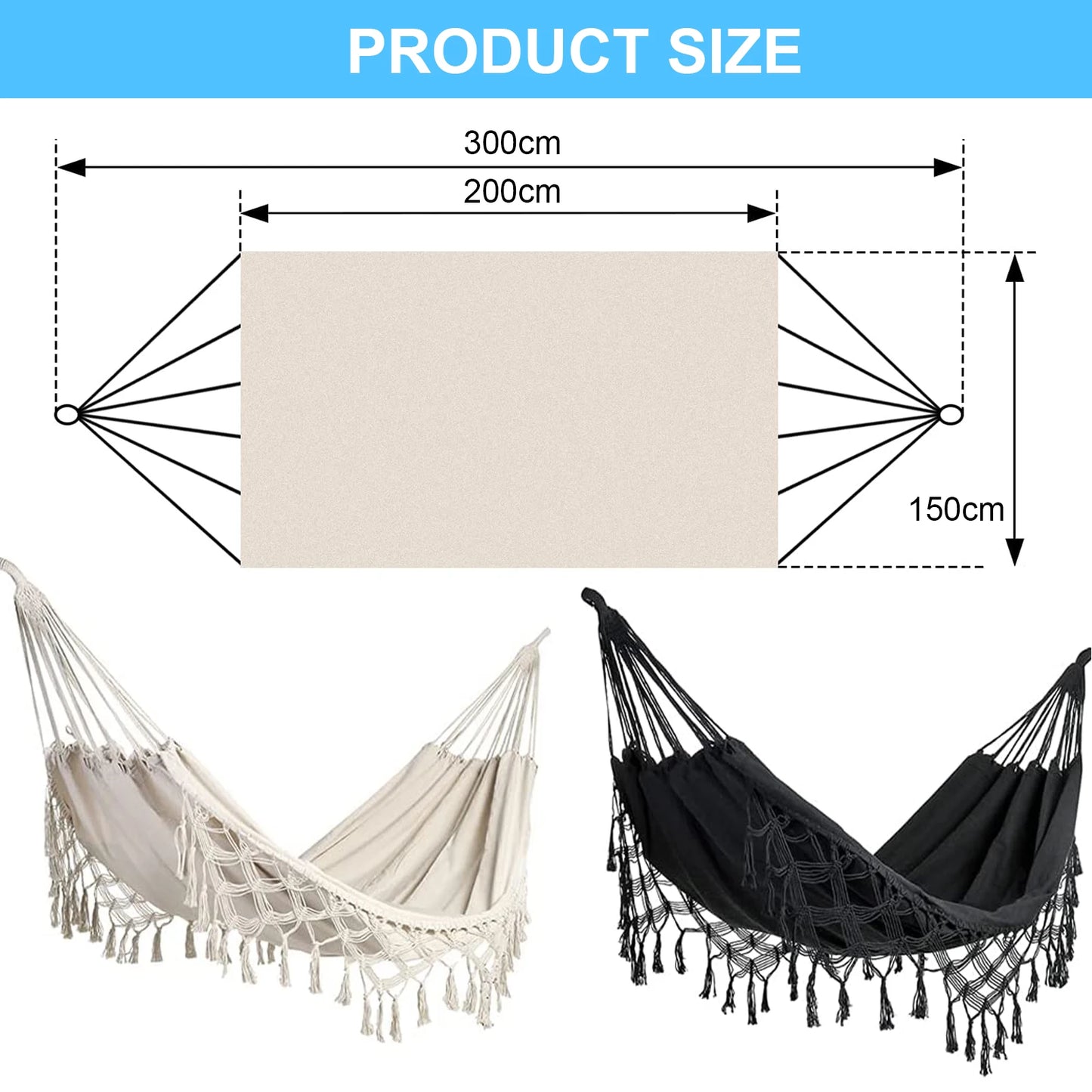 Macrame Fringe Hammock Boho Balcony Hammock Handmade Tassels Hammock 2 Person Double Hammock for Home Outdoor Backyard Beach