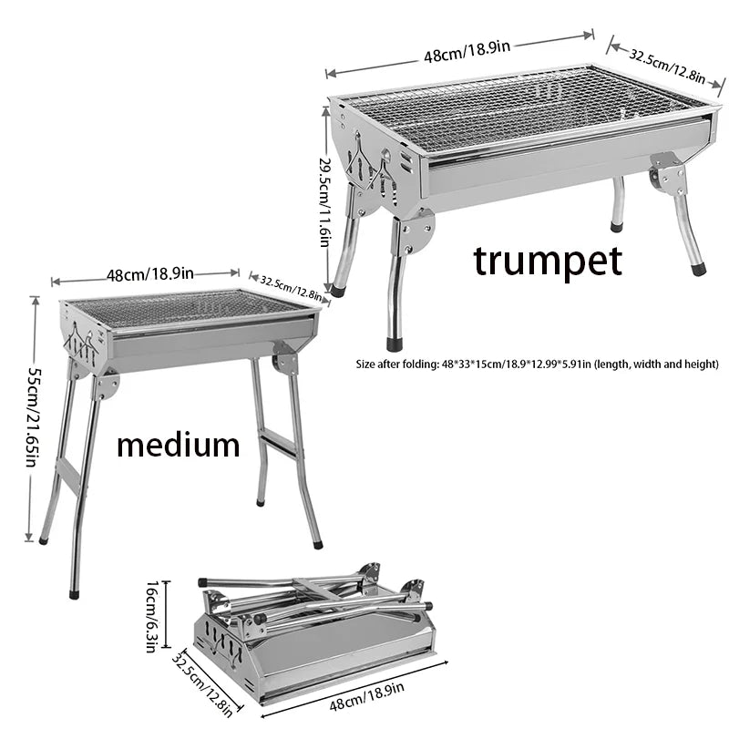Stainless steel grill, folding home barbecue grill, portable barbecue grill, outdoor! Bring a barbecue grill to the camping part