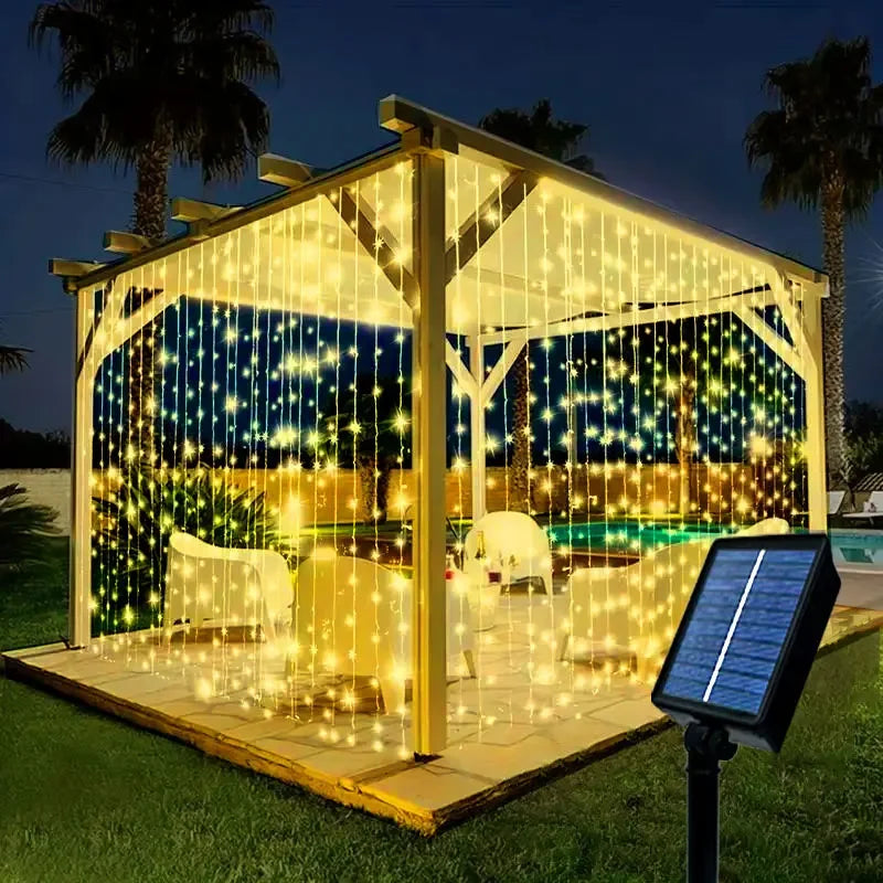 LED Solar Outdoor Lights Curtain Garland String Lights for Camping Wedding Party Garden Summer Holiday Atmosphere Decoration